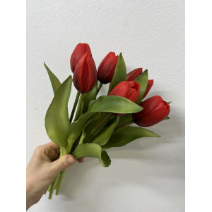 Букет Тюльпаны Весенние красные 7 штук. Тюльпаны искусственные силиконовые. 110103-1