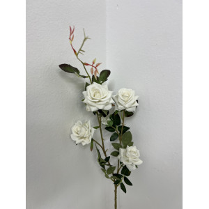 Ветка Роза искусственная Кустовая бархатная Офелия белая. 110117