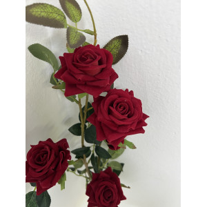 Ветка Роза искусственная Кустовая бархатная Офелия красная. 110118