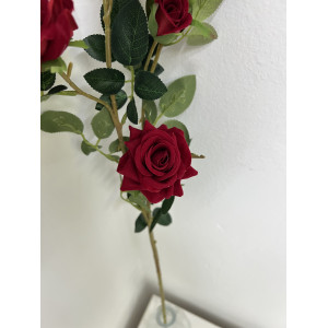Ветка Роза искусственная Кустовая бархатная Офелия красная. 110118