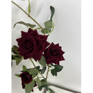 Ветка Роза искусственная Кустовая бархатная Офелия бордовая. 110119