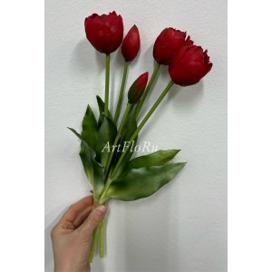 Букет Тюльпаны пионовидные Красные. Тюльпаны искусственные силиконовые. 110005-4